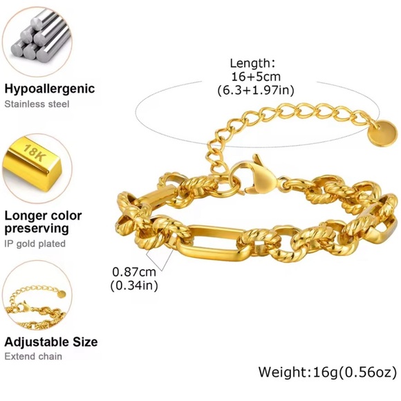 18K Gold Plated Stainless Steel Fígaro Round Twisted Bracelet - Picture 9 of 12